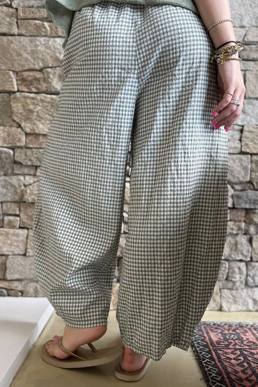 Arbi Gingham 7/8 Barrel Pant Khaki